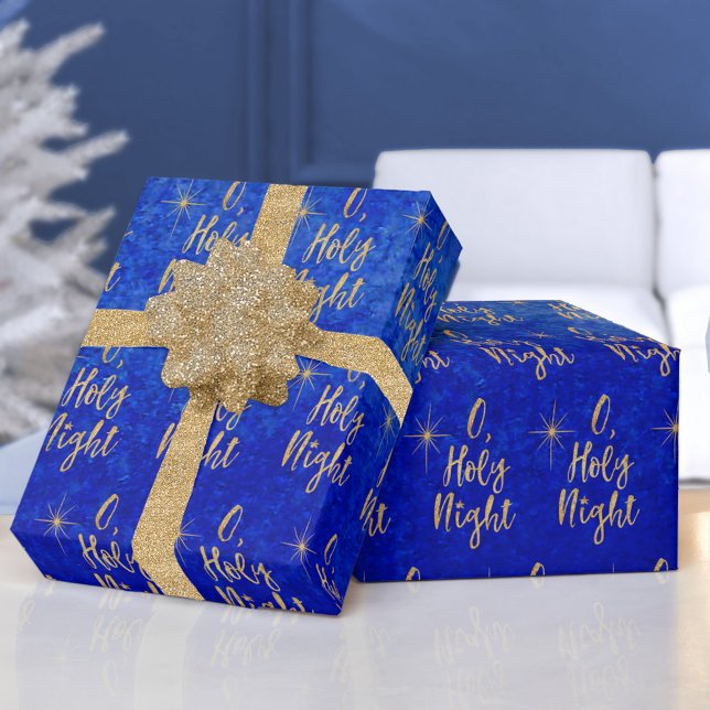 Papier Cadeau O Nuit Sainte Noël Bleu et Or (Créateur téléchargé)