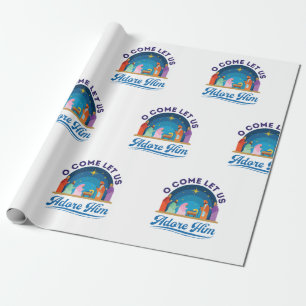 Papier Cadeau O Venez Laissez-Nous L'Adorer Noël Christian Jésus