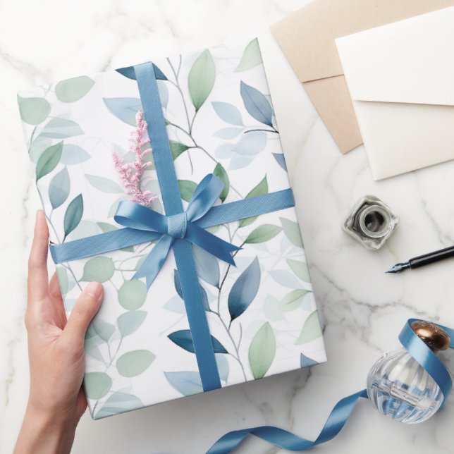 Papier Cadeau Oasis Tranquille Aquarelle Feuilles Monogramme et  (Cadeaux)