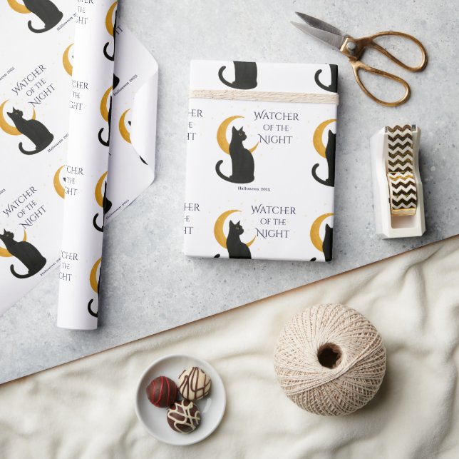 Papier Cadeau Observateur de la nuit - Chat noir d'Halloween (Artisanat)