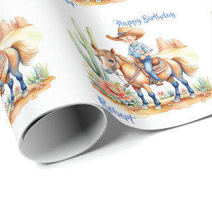 Papier Cadeau Occidental Cowboy on Horse Anniversaire personnali