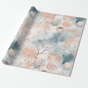 Papier Cadeau Océan Abstrait Corail Orange Bleu Fluide