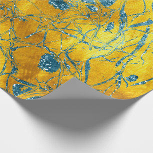 Papier Cadeau Océan abstrait de bleu d'or de cellules de nature