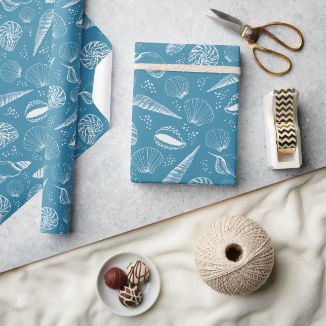 Papier Cadeau Océan coquillage bleu (Artisanat)