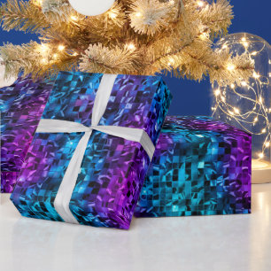 Papier Cadeau Océan Glamour Bleu et Paillettes Roses