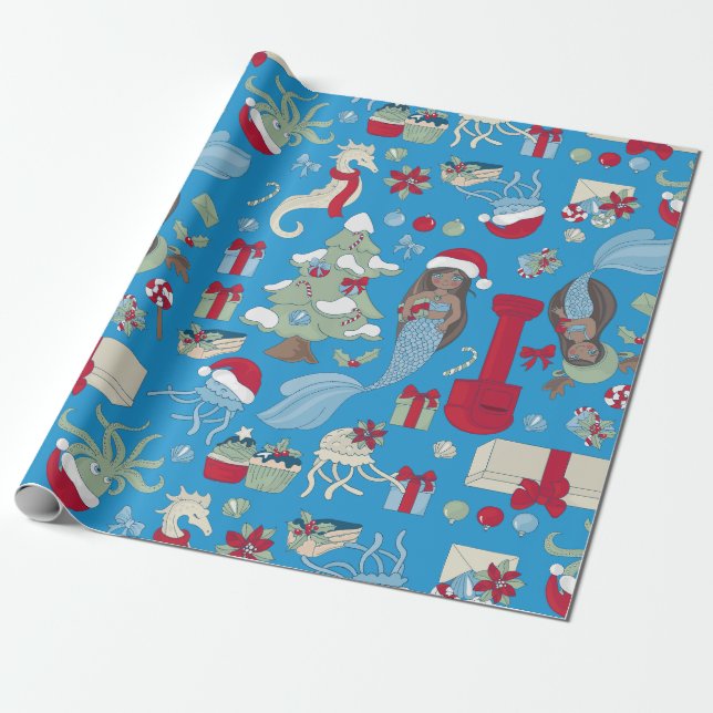 Papier Cadeau océanique noël sirène marine méduse (Déroulé)