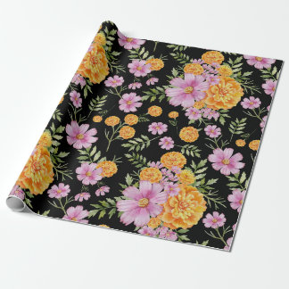 Papier Cadeau Octobre Mois de naissance Fleurs Marigold Cosmos