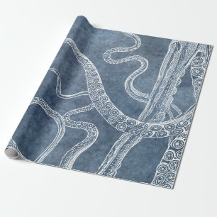 Papier Cadeau Octopus - Bleu Twilight - Aquarelle Denim