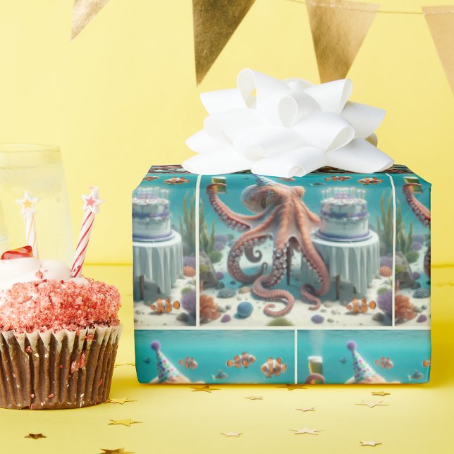 Papier Cadeau Octopus d'anniversaire avec une bière (Fête d'anniversaire)
