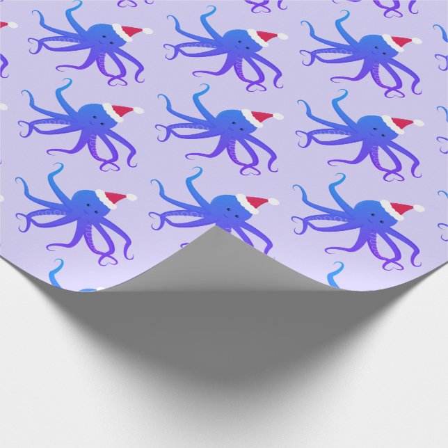 Papier Cadeau Octopus Santa Hat Violet Noël (Coin)