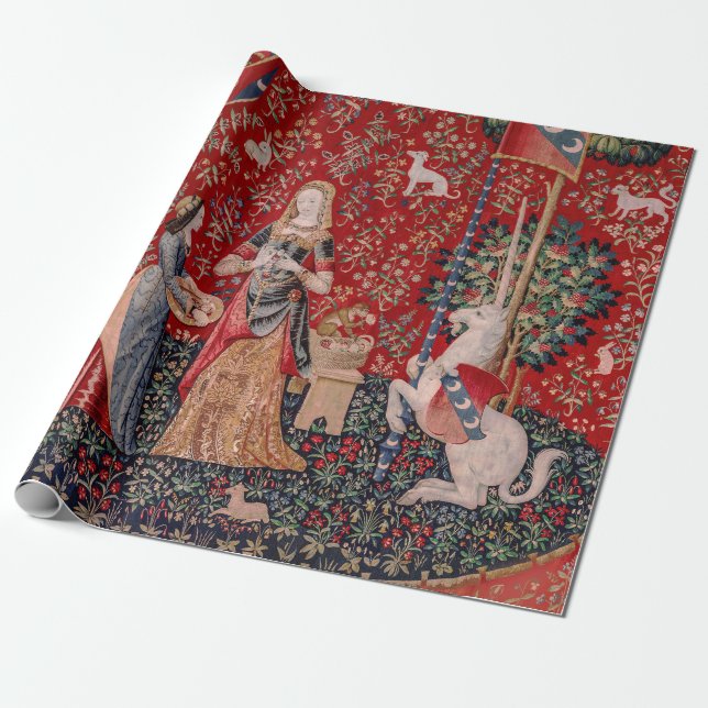 Papier Cadeau Odeur de tapisserie médiévale Lady and Unicorn (Déroulé)