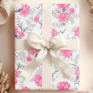 Papier Cadeau Œillet floral rose et gris