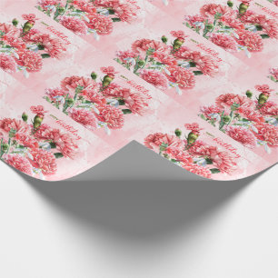 Papier Cadeau Oeillets roses et papillons papillons Joyeux anniv