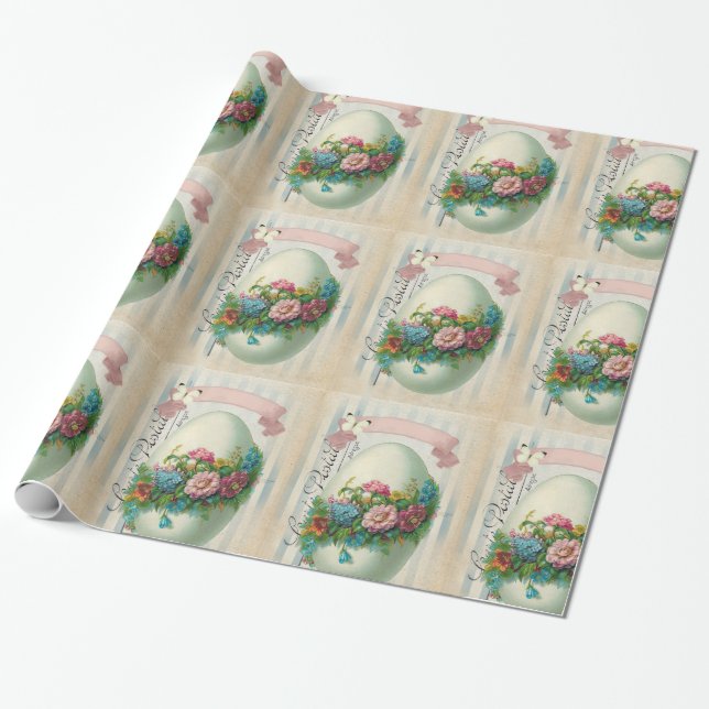 Papier Cadeau Oeuf à fleurs de Pâques victorien (Déroulé)