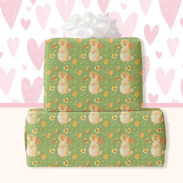 Papier Cadeau Oeuf de lapin de Pâques Jaune printemps Vert Cotta (Créateur téléchargé)