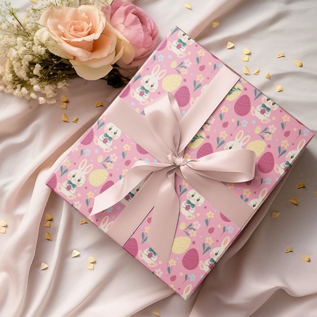 Papier Cadeau Oeuf de Pâques Aquarelle Bunny Motif de printemps (Créateur téléchargé)