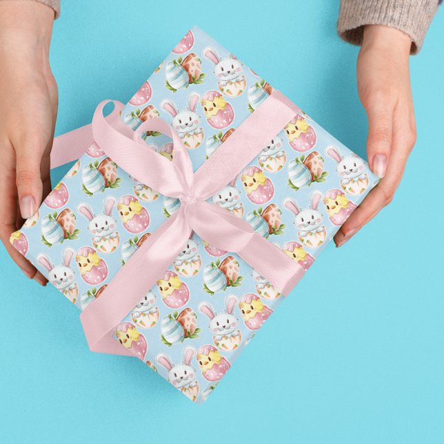 Papier Cadeau OEuf de Pâques Aquarelle Printemps Bunny & Chick (Créateur téléchargé)