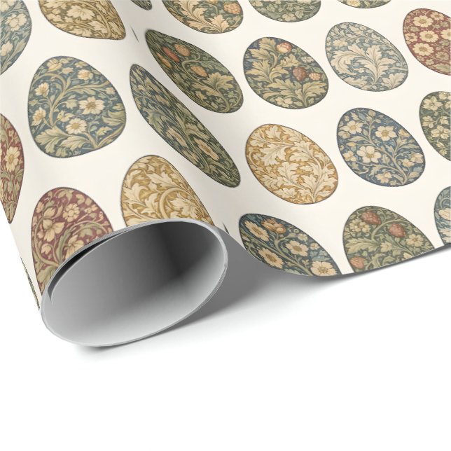 Papier Cadeau Œuf de Pâques botanique inspiré de William Morris (Coin rond)