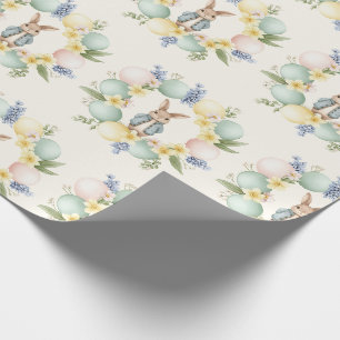 Papier Cadeau Œuf de Pâques de lapin Couronne florale Design pas
