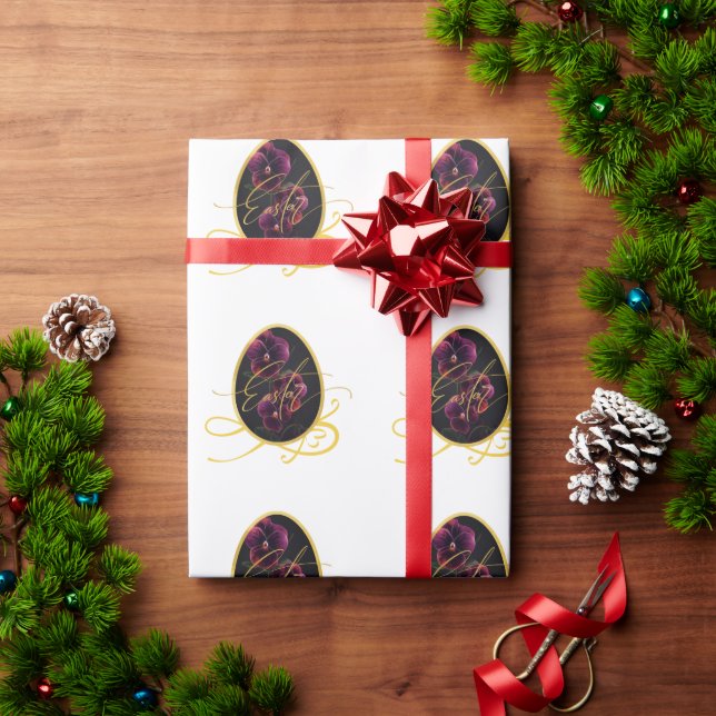 Papier Cadeau Œuf de Pâques doré et Iris élégant (Cadeau de vacances)