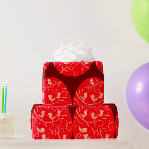 Papier Cadeau Œuf de Pâques rouge avec motif d'oiseaux