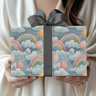 Papier Cadeau Œufs de Pâques arc-en-ciel pastel vintage avec des