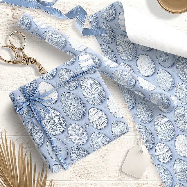 Papier Cadeau Oeufs de Pâques décorés Motif bleu ID1096 (Créateur téléchargé)