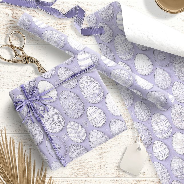 Papier Cadeau Oeufs de Pâques décorés Violet Motif ID1096 (Créateur téléchargé)
