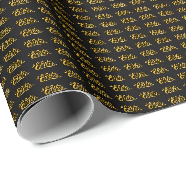 Papier Cadeau Œufs de Pâques en or (Coin rond)