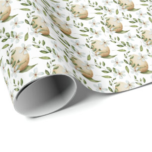 Papier Cadeau OEufs de Pâques Floraux Blancs