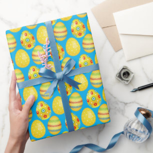 Papier Cadeau Oeufs De Pâques Jaunes Sur Aqua