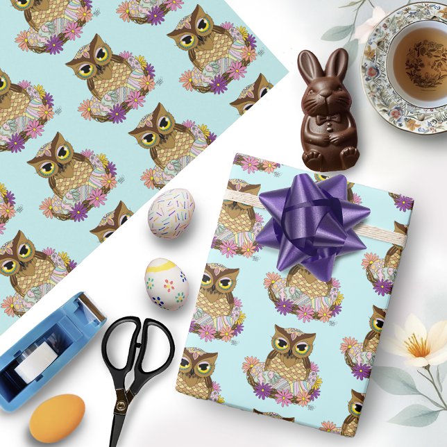 Papier Cadeau Oeufs de Pâques Nid de Chouette (Créateur téléchargé)