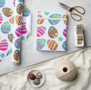 Papier Cadeau OEufs de Pâques Pastel cadeau bleu 