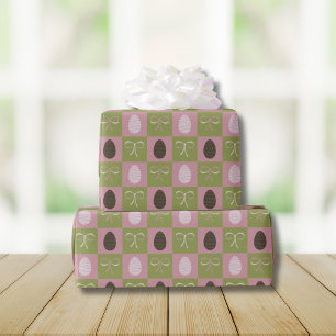 Papier Cadeau OEufs et arcs de Pâques à damiers