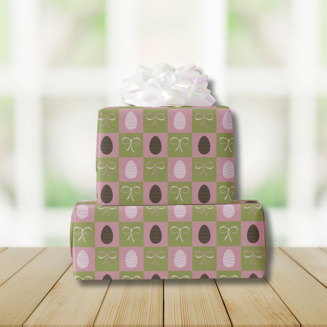 Papier Cadeau OEufs et arcs de Pâques à damiers (Créateur téléchargé)
