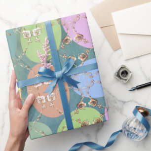Papier Cadeau OEufs Roses de Pâques sur Vert Bleu