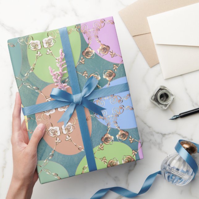 Papier Cadeau OEufs Roses de Pâques sur Vert Bleu (Cadeaux)