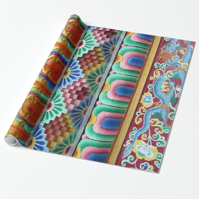 Papier Cadeau Œuvres d'art asiatiques colorées (Déroulé)