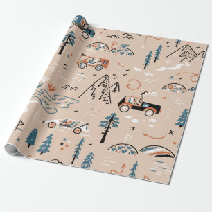 Papier Cadeau Off-road Racing. Mountain Forest Rally. Toy Car Ra