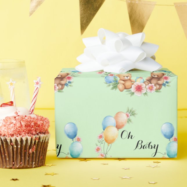 Papier Cadeau Oh Baby shower teddies & ballons (Fête d'anniversaire)