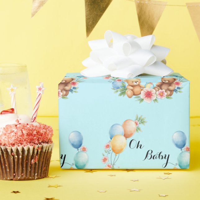 Papier Cadeau Oh Baby shower teddies & ballons (Fête d'anniversaire)
