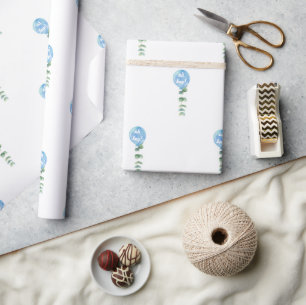 Papier Cadeau Oh Boy ballon verdure eucalyptus shower bébé