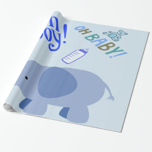 Papier Cadeau Oh mon Dieu ! Mon bébé ! Baby shower Blue Elephant