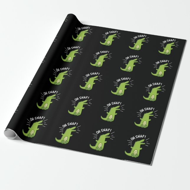 Papier Cadeau Oh Snap Funny Snapping Crocodile Pun Dark BG (Déroulé)