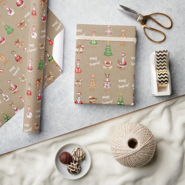 Papier Cadeau Oie de Noël Merry Goosman (Artisanat)