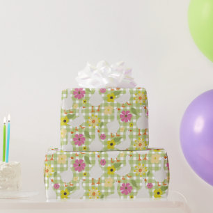 Papier Cadeau Oies mignonnes Aux Fleurs Dessinées À La Main - Gr