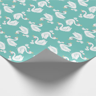 Papier Cadeau Oiseau Baby shower cygne avec thème Couronne Turqu