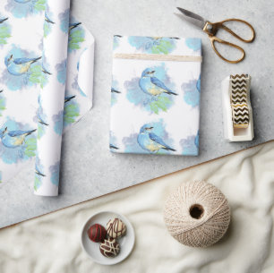 Papier Cadeau Oiseau bleu aquarelle Joli oiseau bleu de jardin A