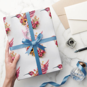 Papier Cadeau Oiseau colibré volant avec des fleurs