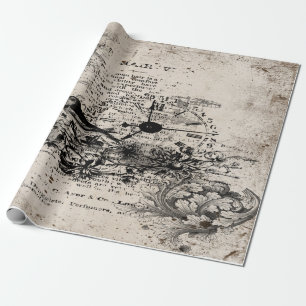 Papier Cadeau Oiseau de découpage Vintage et horloge